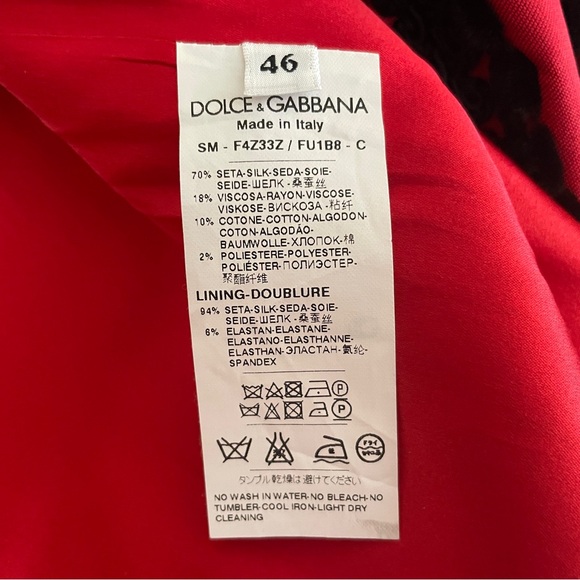 Dolce & Gabbana Pencil Skirt 46 Red Silk Mikado Jacquard Black Embellishments - Picture 9 of 9